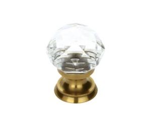 Emtek 86003US3 Crystal, Diamond Cabinet Knob, 1" Diameter, 1-3/8" Projection, Polished Brass