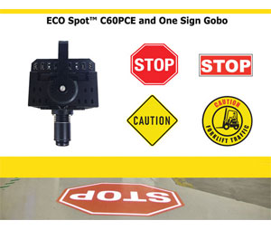 Forklift Training ES-C60PCE-SB 5/2-4 D STOP SIGN Virtual STOP Sign - 60 Watt LED Gobo Projector, 5 feet Mount Height, 2-4 ft Image Size, Dim Warehouse Brightness