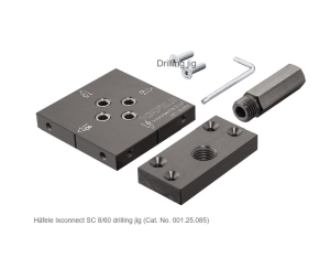 Hafele 001.25.085 Drilling Jig, For Häfele Ixconnect SC 8/60 Spreading Connector, For Panel Thickness of 15, 16, 18 and 19 mm, Black