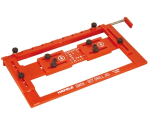 Hafele 001.31.233 Quick-Set Drilling Jig, For Handles, Plastic with Hardened Drilling Bushings, Red
