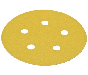 Hafele 005.33.191 Abrasive Paper Disc, Hook-N-Loop, 5" Diameter, 5 Holes, 100 Grit, Aluminum Oxide, Box of 100 Pieces