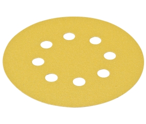 Hafele 005.33.891 Abrasive Paper Disc, Hook-N-Loop, With 8 Holes, P100, 5" Aluminum Oxide, Box of 100 Pieces