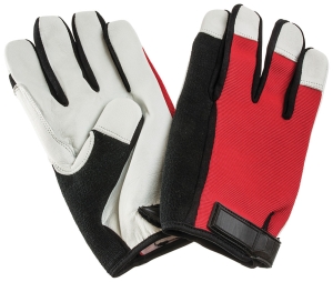 Hafele 007.51.112 Gloves, Mechanic, L Size, Spandex and Grain Goatskin, Black/Red/White, Pair