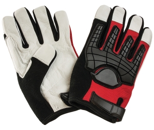 Hafele 007.51.116 Gloves, Mechanics Impact, M Size, Spandex and Grain Goatskin, Black/Red/White, Pair