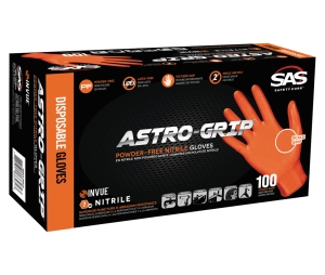 Hafele 007.64.049 Astro-Grip Gloves, 7 mm Thickness, Powder-Free, M Size, Nitrile, Orange, Box of 100 Pieces