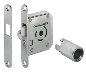 Hafele 230.36.600 Hook Bolt Mortise Lock, 22 mm (7/8") Backset, For Combination with Symo Cylinder Removable Core, Zinc Alloy, Nickel-Plated