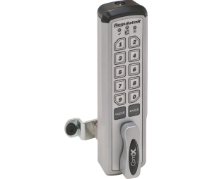 Hafele 231.97.003 Regulator Keypad Lock, Manual Locking, Horizontal, Right Hand, With Lever on Left, 30 mm (1-3/16") Cylinder Length, Aluminum/Plastic/Steel, Gray