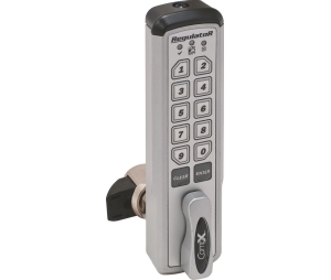 Hafele 231.97.103 Regulator Keypad Lock, Self-Locking, Horizontal, Right Hand, With Lever on Left, 30 mm (1-3/16") Cylinder Length, Aluminum/Plastic/Steel, Gray