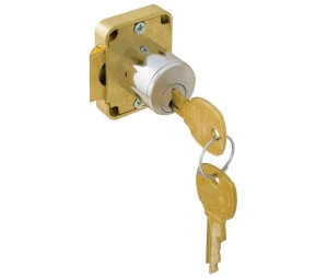 Hafele 232.06.400 Spring Bolt Lock, C8139, Keyed Different, National Lock - High Security, Brass-Plated, Brushed Chrome