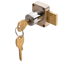 Hafele 232.14.402 Cabinet Door Lock, C8173-103-26D Model, 103 Key Change, Keyed Alike, Door Lock Mounting, Brass, Brushed Chrome, 1 Set