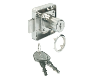 Hafele 232.27.720 Deadbolt Rim Lock, With Fixed Plate Cylinder, Standard Profile, Drawer, Zinc Alloy, Matt Nickel-Plated