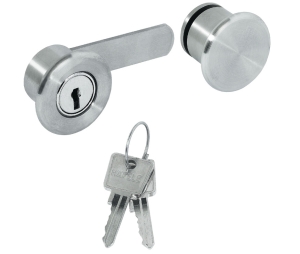 Hafele 233.47.041 Glass Door Cam Lock, for Double Doors, Keyed Alike (SG 1), With Key, Round Cylinder, Stainless Steel, Ground, Matt, 1 Set