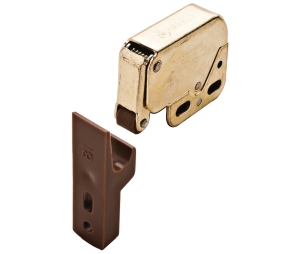 Hafele 245.54.514 Mini-Latch Automatic Spring Catch, Screw Installation, Door Opens Automatically, Plastic/Steel, Brass Plated