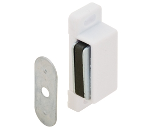 Hafele 246.28.700 Magnetic Catch, Floating Catch, Fixed Strike, Screw Installation, 5.5 lbs Holding Power, Plastic/Steel, White