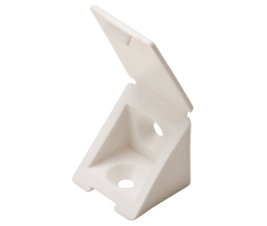 Hafele 260.24.720 Angle Bracket, with Attached Cover Cap, Uses Flat Head #8 Screws, Plastic, White