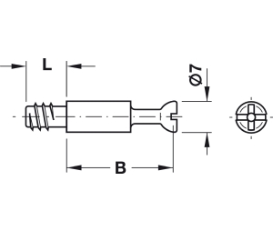 Hafele 262.27.029 Connecting Bolt, Minifix® System, Turned, Special Thread, 7/16" Thread Length, 15/16" Drilling Dimension, 5/16" Bolt Hole, Steel, Unfinished