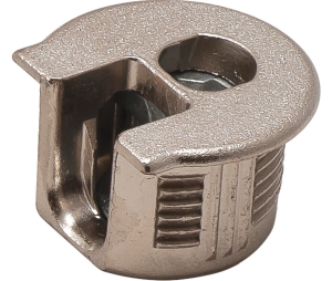 Hafele 263.15.703 Connector Housing, Rafix 20 System, without Dowel, with Ridge, with Tightening Element, For wood thickness 16 mm, Zinc, Nickel-Plated