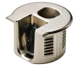 Hafele 263.15.705 Connector Housing, Rafix 20 System, without Dowel, with Ridge, with Tightening Element, For wood thickness 19 mm, Zinc, Nickel-Plated