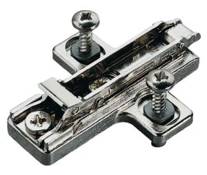 Hafele 329.71.520 Clip Mounting Plate, Häfele Duomatic SM, BAR4R09/16, with pre-mounted special screws and spreading dowels, 0" Distance, Nickel Plated