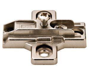 Hafele 329.80.626 Slide-On Mounting Plate, Salice, B2R3E09/15, with Hinge Arm, Fastening Screws, Slide-on System, Pre-Mounted Euro Screws, 0" Distance, Nickel-Plated