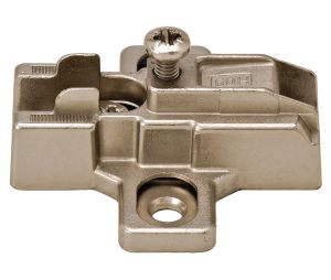 Hafele 329.80.680 Slide-On Mounting Plate, Salice, B2R3E99/15, with Hinge Arm, Fastening Screws, Slide-on System, Pre-Mounted Euro Screws, 9 mm Distance, Nickel-Plated