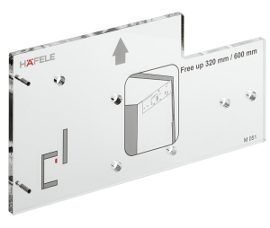 Hafele 372.33.050 Drilling Jig, for Free Up Flap Fitting, Side Wall, for Pilot Drilling of the Cabinet Side Components, Clear Plexiglass