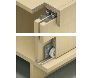 Hafele 402.23.001 Sliding Door Hardware, Slido F-Line15 55A, for Bottom Running Wood Doors, for Door Weights up to 121 lbs., for 3 Doors, without Height Adjustment, Plastic/Steel, Per Set