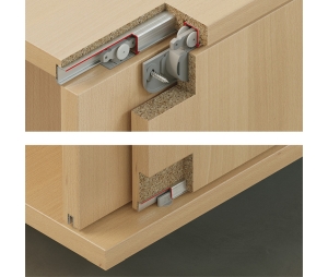 Hafele 402.33.013 Sliding Door Hardware, Slido F-Line21 12C, For 2 Doors, 26 lbs Weight Capacity, With Clip-in Door Stopper, Plastic/Steel, 1 Set