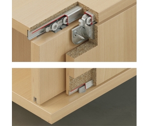 Hafele 402.33.026 Sliding Door Hardware, Slido F-Line21 40C, 88 lbs Weight Capacity, For 2 Doors, With Clip-in Door Stopper, Plastic/Zinc Alloy/Steel, 1 Set