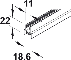 Hafele 403.37.903 Aluminum Top Frame Profile, Silent Aluflex 40, 9' 10 1/8" Length, 19 11/16" - 59 1/16" Door Width, Aluminum, Silver