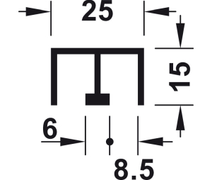 Hafele 415.10.882 Double Guide Track, Top, for Screw Fixing, for Häfele Slido F-Line14 25A, 8' 2-7/16" Length, Aluminum, Silver Colored Anodized