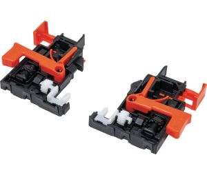 Hafele 421.23.001 Six-Way Adjustable Disconnect Clips, for Salice Futura Slides, 6-Way Adjustable, Left and Right, Plastic, orange, 1 Pair