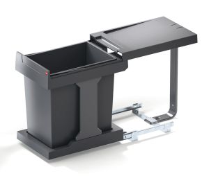 Hafele 502.43.317 Waste Bin Pull-Out, Hailo Solo, 3636-01 Model, Steel, Plastic Bins, Slate Gray, Slate Gray Bins, 1 Set