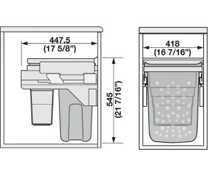 Hafele 502.72.701 Laundry Hamper, Hailo 45 Short with Full Extension, Steel, Plastic Bins, White, White/Blue Bins Color, 1 Set