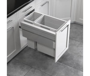 Hafele 502.77.522 Waste Bin Pull-Out, Hailo US Cargo FF 18, Face Frame, Set of 1 x 39 qt and 1 x 15.9 qt Bins, Steel/Plastic, Silver/Light Gray