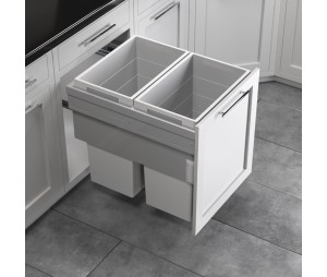 Hafele 502.77.523 Waste Bin Pull-Out, Hailo US Cargo FF 21, Face Frame, Set of 2 x 44.4 qt Bins, Steel/Plastic, Silver/Light Gray