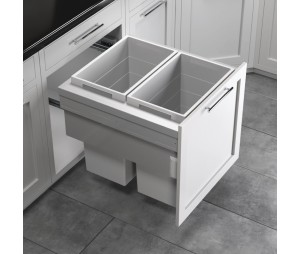 Hafele 502.77.524 Waste Bin Pull-Out, Hailo US Cargo FF 24, Face Frame, Set of 2 x 44.4 qt Bins, Steel/Plastic, Silver/Light Gray