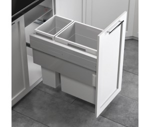 Hafele 502.77.531 Waste Bin Pull-Out, Hailo US Cargo 15 FL, Full Access, Set of 1 x 39 qt and 1 x 15.9 qt Bins, Steel/Plastic, Silver/Light Gray