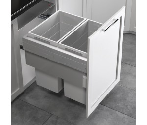 Hafele 502.77.533 Waste Bin Pull-Out, Hailo US Cargo 21 FL, Full Access, Set of 2 x 44.4 qt Bins, Steel/Plastic, Silver/Light Gray