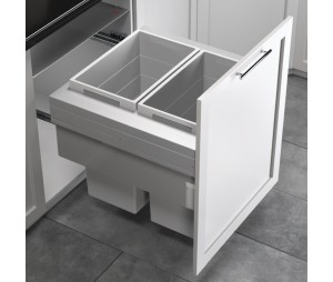 Hafele 502.77.534 Waste Bin Pull-Out, Hailo US Cargo 24 FL, Full Access, Set of 2 x 44.4 qt Bins, Steel/Plastic, Silver/Light Gray