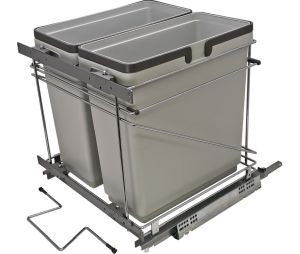 Hafele 503.00.521 Waste Bin Pull-Out, QPAM15228C, Salice, Double, Steel Frame, Plastic Bins, Chrome / Silver, 1 Set
