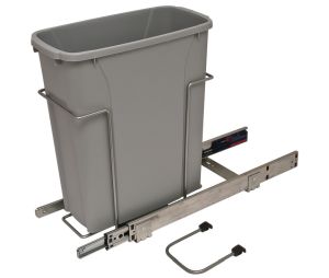 Hafele 503.13.541 Waste Bin Pull-Out, SCB10-1-35PT, KV Bottom Mount, Single, Ball Bearing Slide with Overtravel and Soft-Close, Steel, Plastic Bin, Frosted Nickel, 1 Set