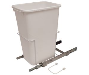 Hafele 503.13.740 Waste Bin Pull-Out, SCB9-1-20WH, KV Bottom Mount, Single, Ball Bearing Slide with Overtravel and Soft-Close, Steel, Plastic Bin, White, 1 Set