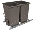 Hafele 503.88.971 Wire Waste Bin System, Double Bin, Bottom Mount with Soft Close Ball Bearing Slides, Set of 2 x 36 qt Bins, Steel/Plastic, Chrome/Gray