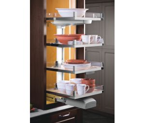 Hafele 549.64.204 Tray, For Lavido Pantry Pull-Out, (15-3/4") 400 mm Width, Steel/Melamine, Chrome/White, Box of 4 Sets