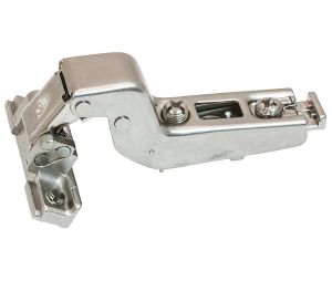 Hafele 563.25.947 Aluminum Frame Door Hinge, H-Series, 110° Opening Angle, Clip-On, Self Closing, Insert Overlay, Nickel-Plated