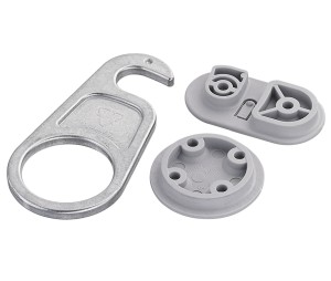 Hafele 642.42.920 Table Top Connector, for Connecting Table Tops, 3/8" Installation Height, Gray Plastic, Bright Zinc Alloy, Per Pair