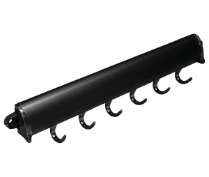 Hafele 807.67.583 Fixed Accessory Rack, TAG Synergy Elite Collection, 6 Hook, 386 mm (15-1/4") Length, Anodized Aluminum, Black
