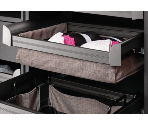 Hafele 807.78.612 Divided Lingerie Drawer, TAG ENGAGE, 610 mm (24") Width, Black with Slate Fabric, Set