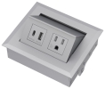 Hafele 822.09.404 Hide-A-Dock Power/Data Station, 1 Grounded AC Outlet, 1 USB-A Port and 1 USB-C Port, Aluminum, Silver